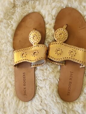 Jack Rogers Metallic Gold Leather Thong Sandals